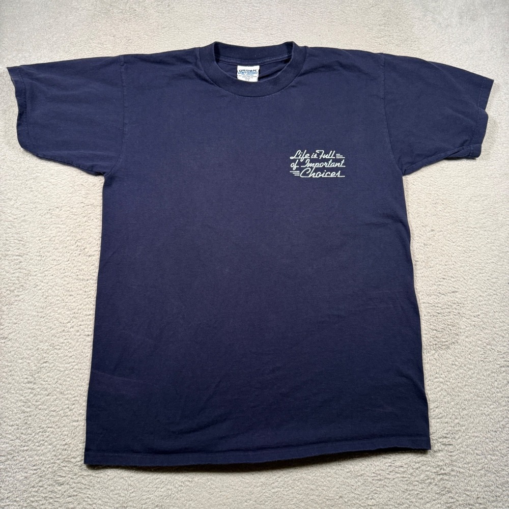 Vintage 90s Gildan Car Graphic T-Shirt Mens L Navy Life is Full of Choices Tee